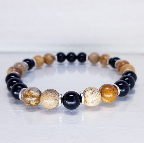 Picture Jasper & Onyx Beaded Stretch Bracelet - Picture 4 of 12